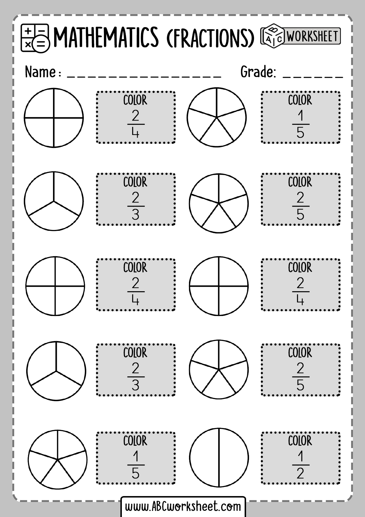 Color Fractions Worksheets | Printable Math Worksheets