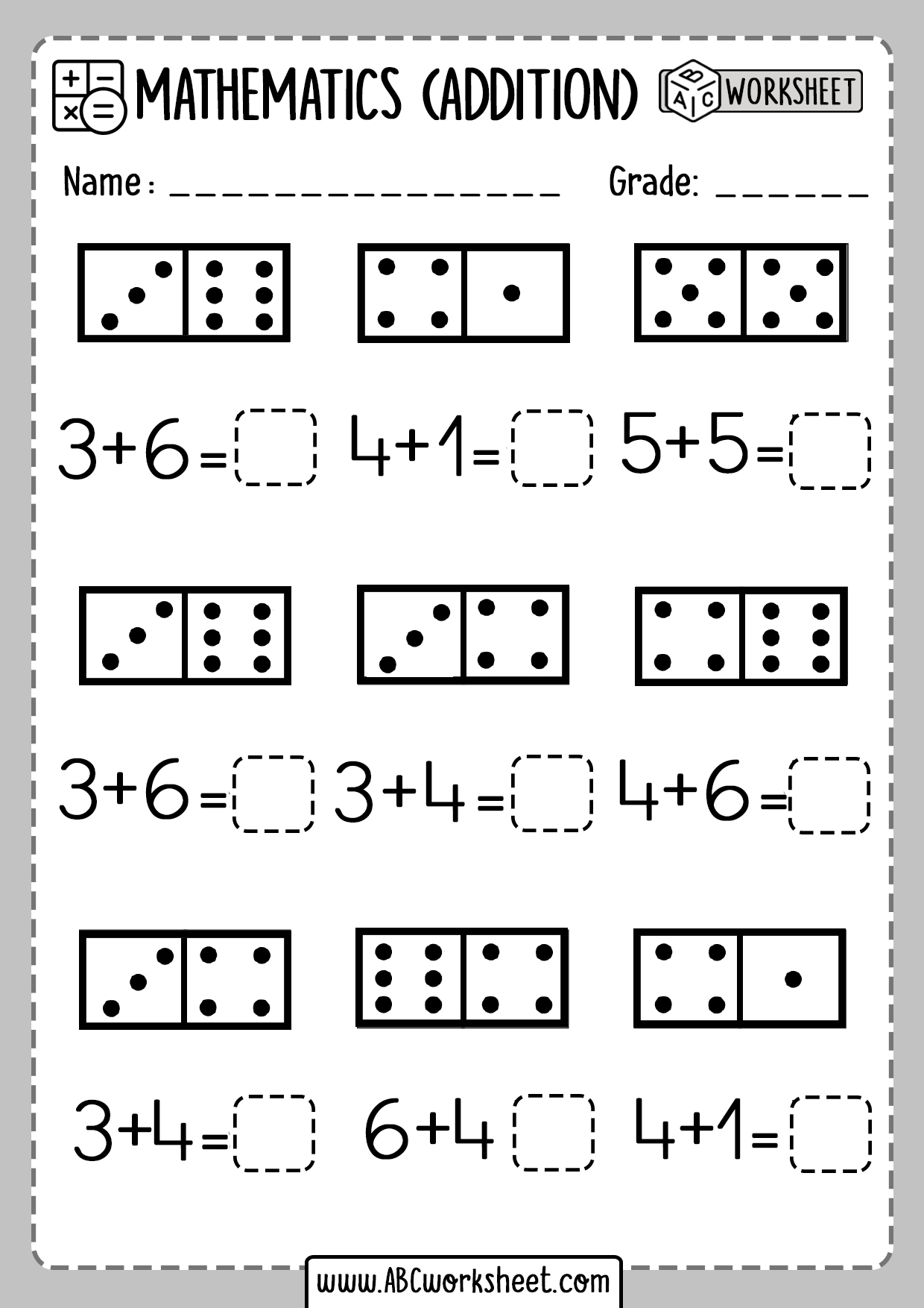 Kindergarten Addition worksheets | Domino addition Sheets