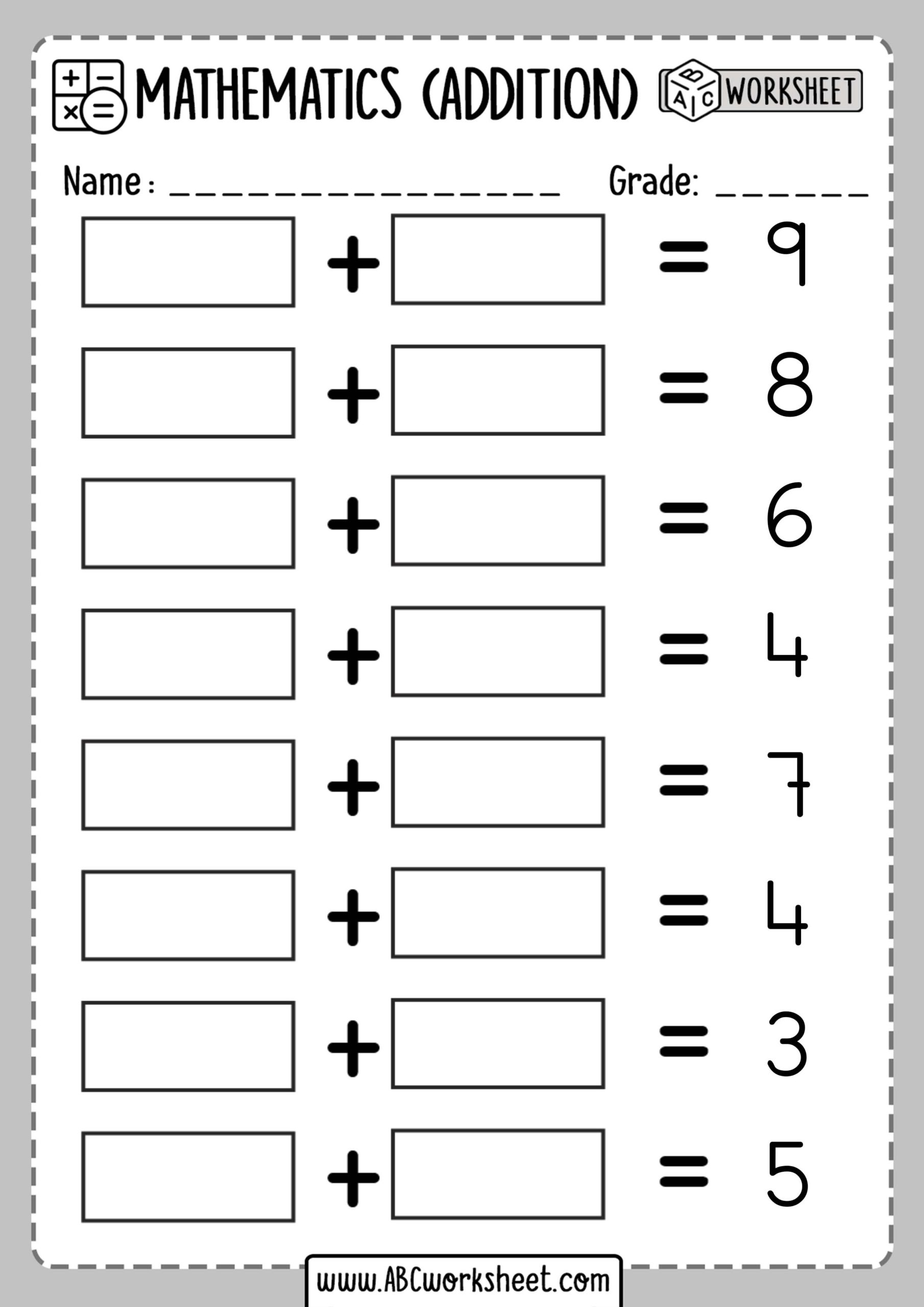 Math Worsksheets | Missing Addends Worksheets