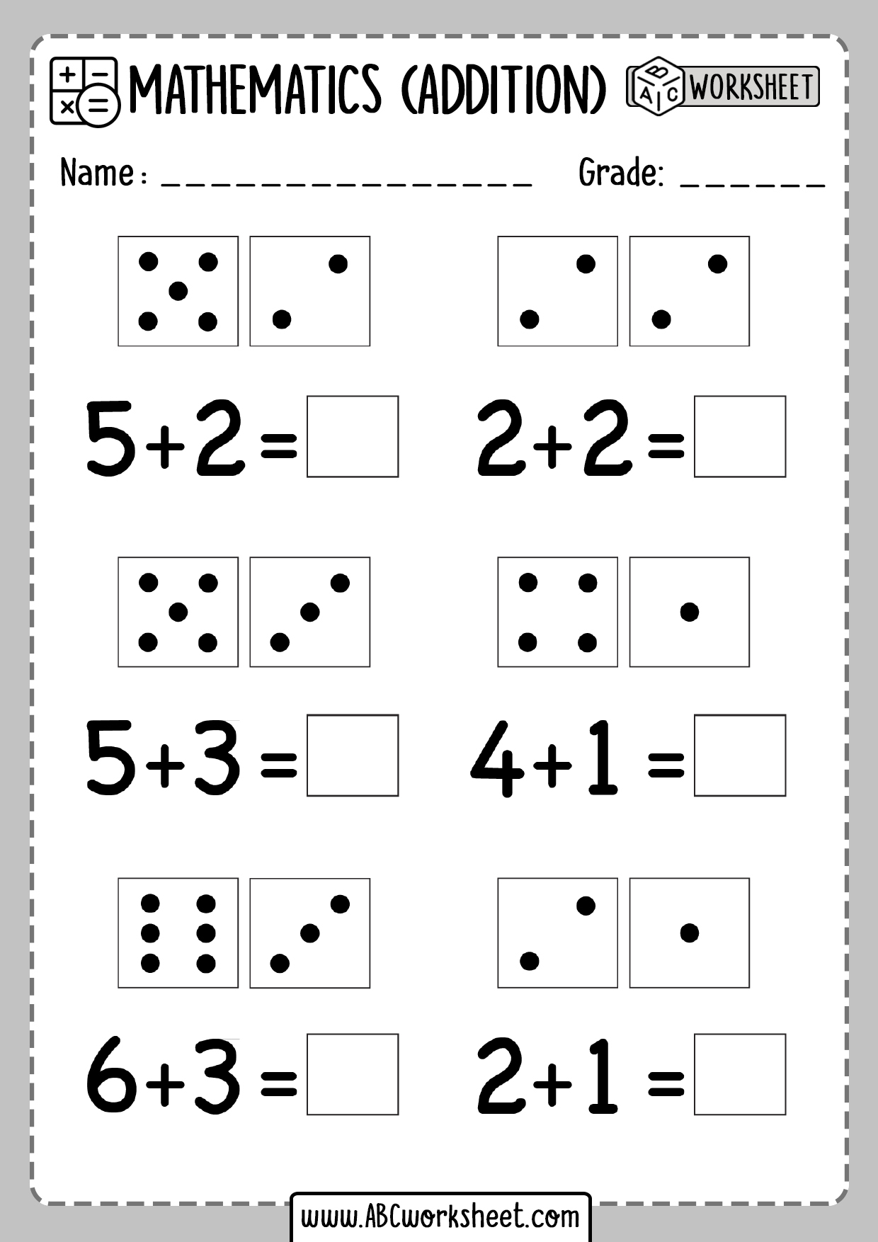 Free Printable Dice Addition Worksheets for Kids